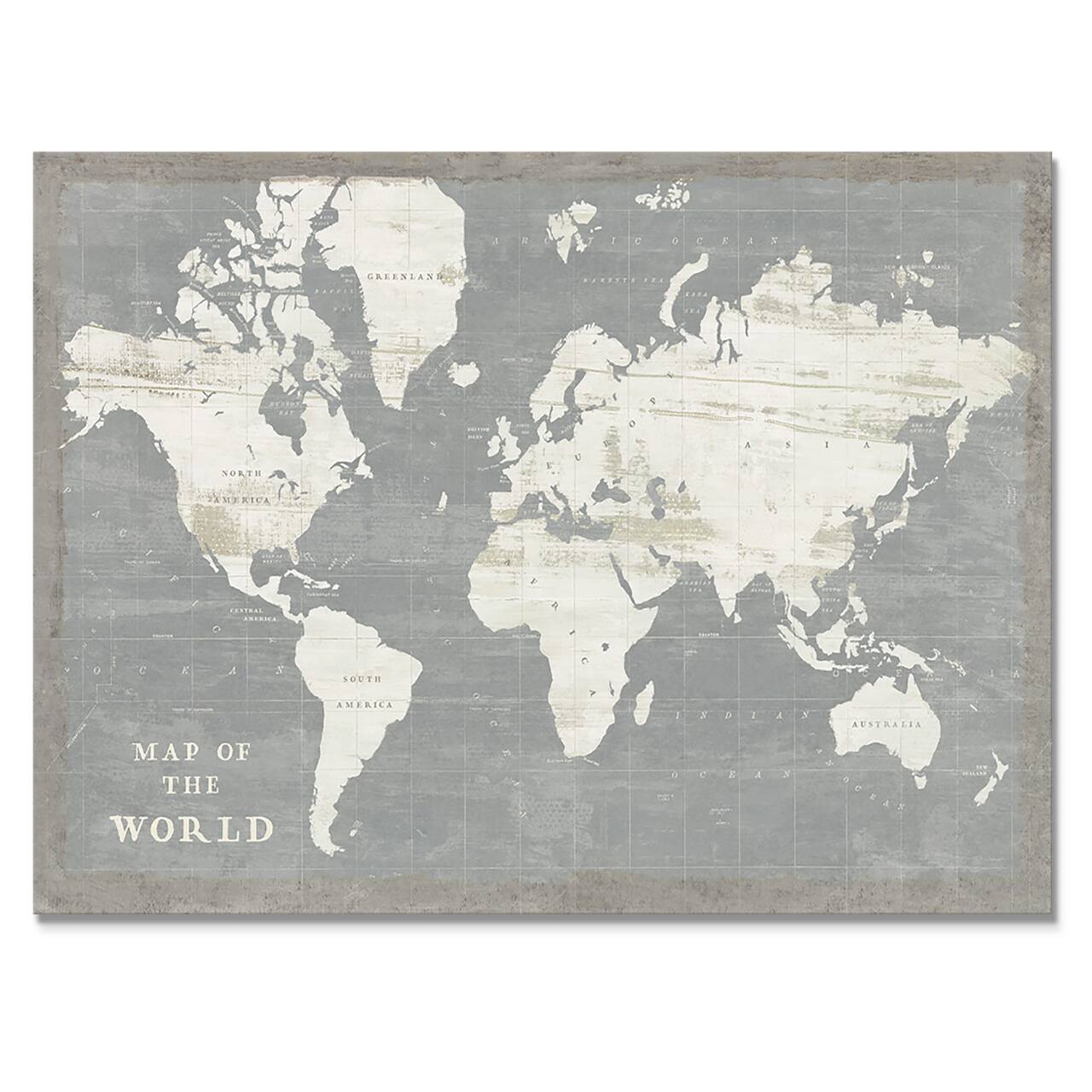 Designart - Slate World Map - Cottage Canvas Wall Art